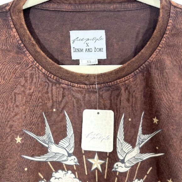Free People x Denim and Bone Heart & Soul SS Tee Brown XS New $68 - Picture 3 of 4
